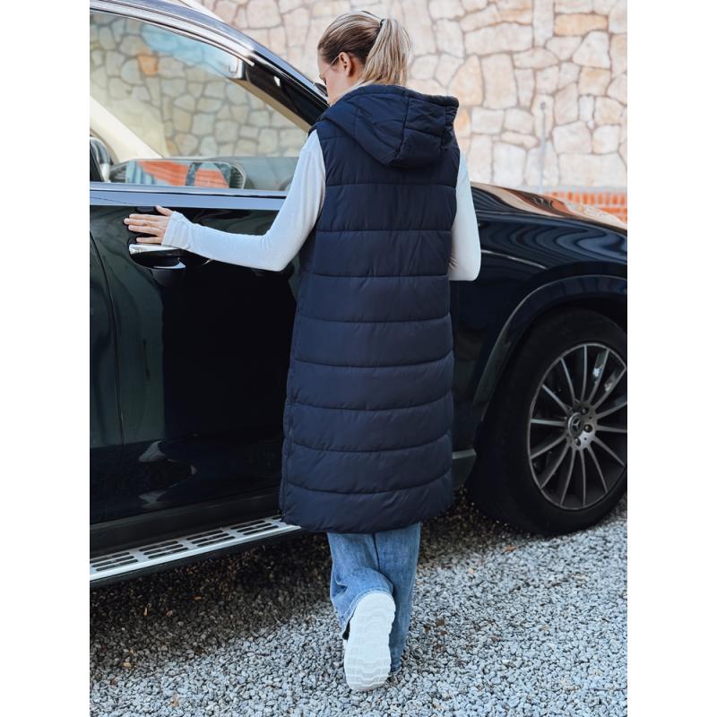 Dámska dlhá prešívaná vesta, tmavomodrá