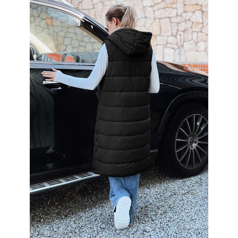 Dámska dlhá prešívaná vesta, čierna