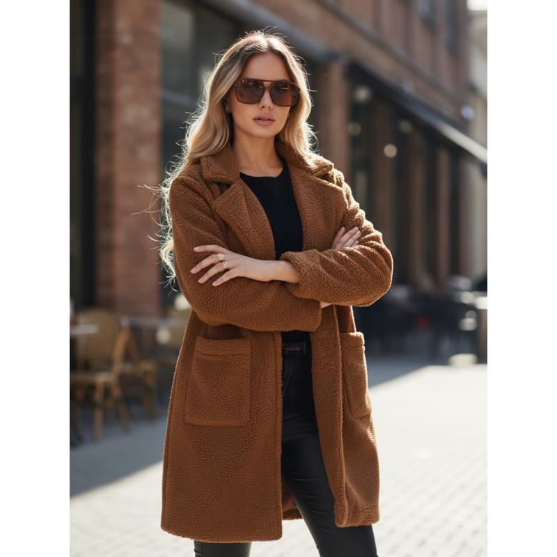 Dámský zimní kabát s kožešinou, hnědý