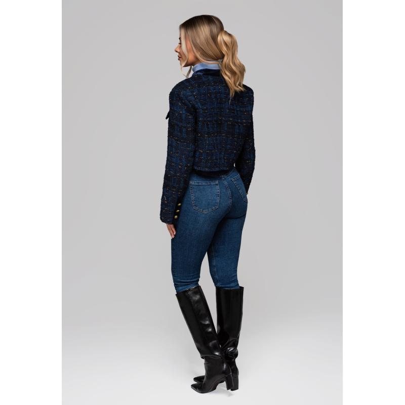 Krátká dámská bunda typu chanel OW-BLZB-0102 v1 – tmavě modrá