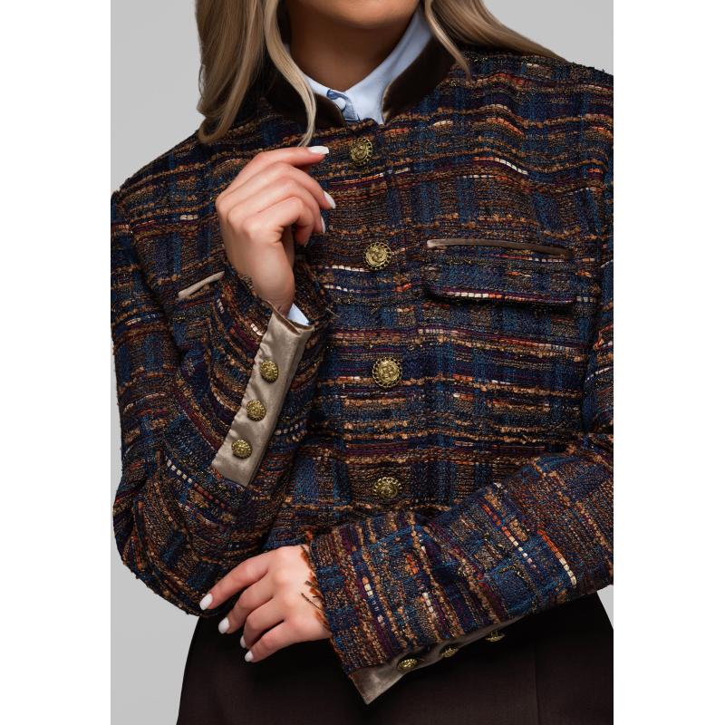 Krátká dámská bunda typu chanel OW-BLZB-0102 v2 – hnědá