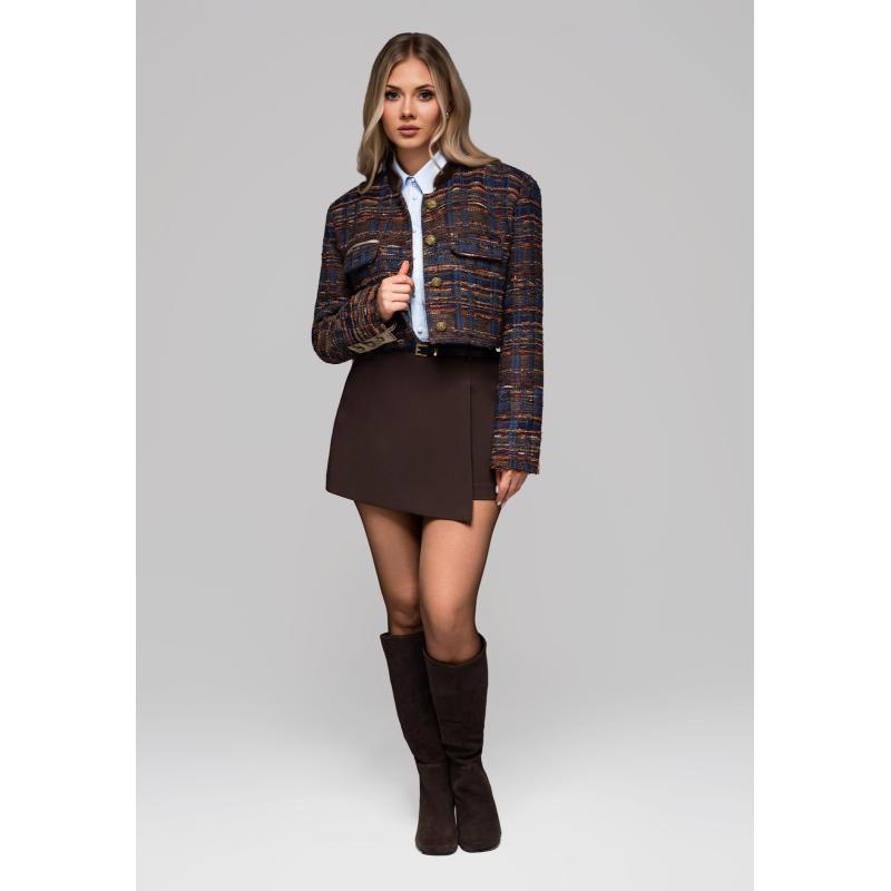 Krátká dámská bunda typu chanel OW-BLZB-0102 v2 – hnědá