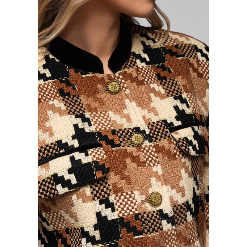 Krátká dámská bunda s vlnou OW-BLZB-0103 v1 – hnědá