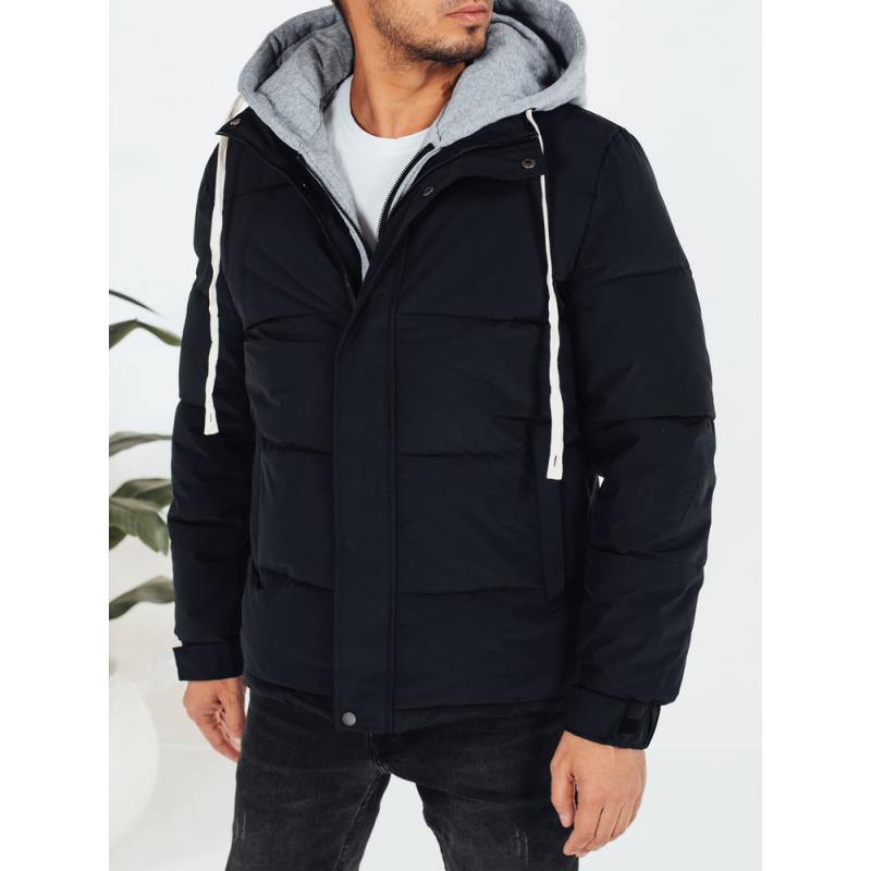 Pánska zimná prešívaná bunda s kapucňou, tmavomodrá