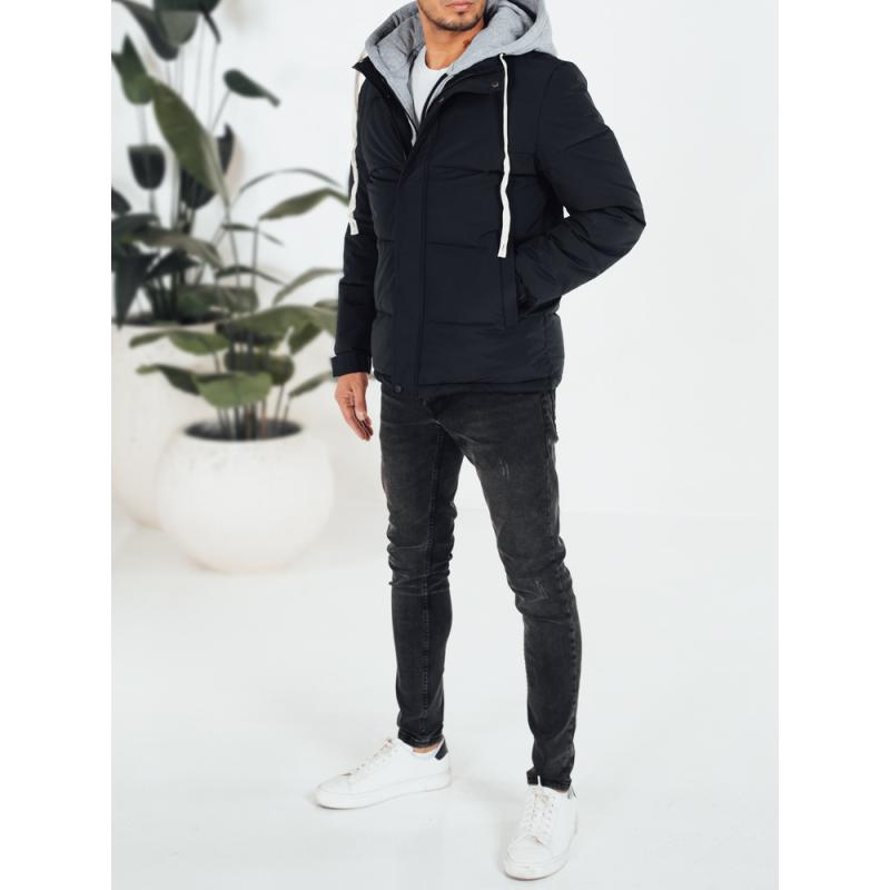 Pánska zimná prešívaná bunda s kapucňou, tmavomodrá