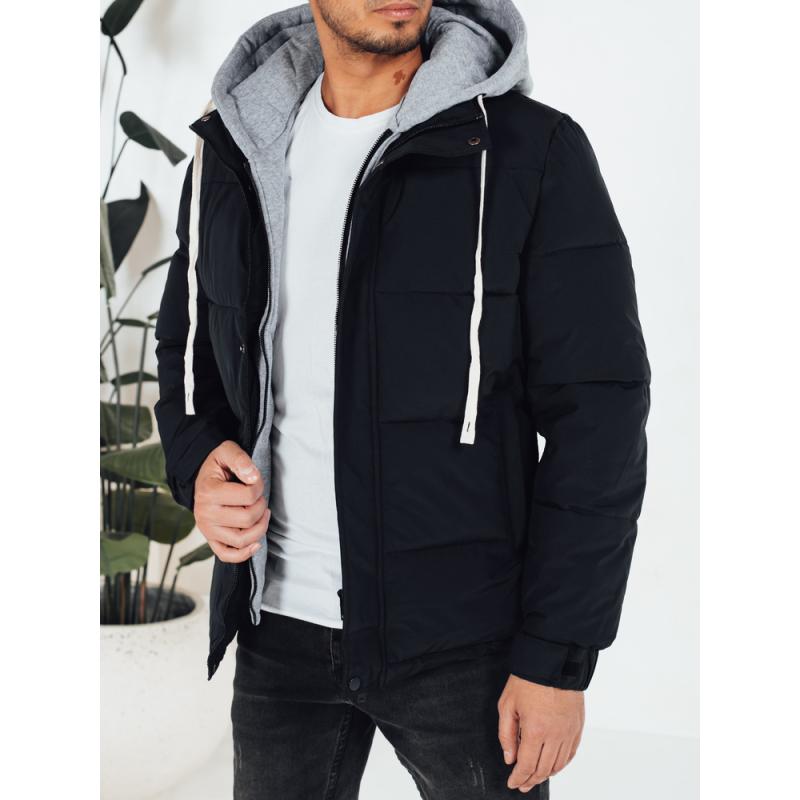 Pánska zimná prešívaná bunda s kapucňou, tmavomodrá