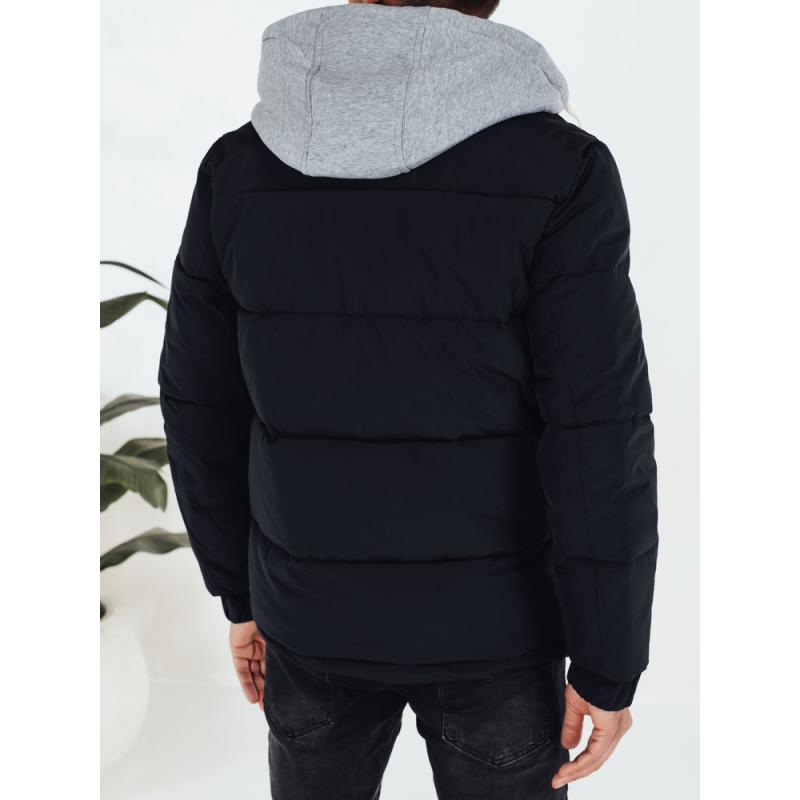 Pánska zimná prešívaná bunda s kapucňou, tmavomodrá