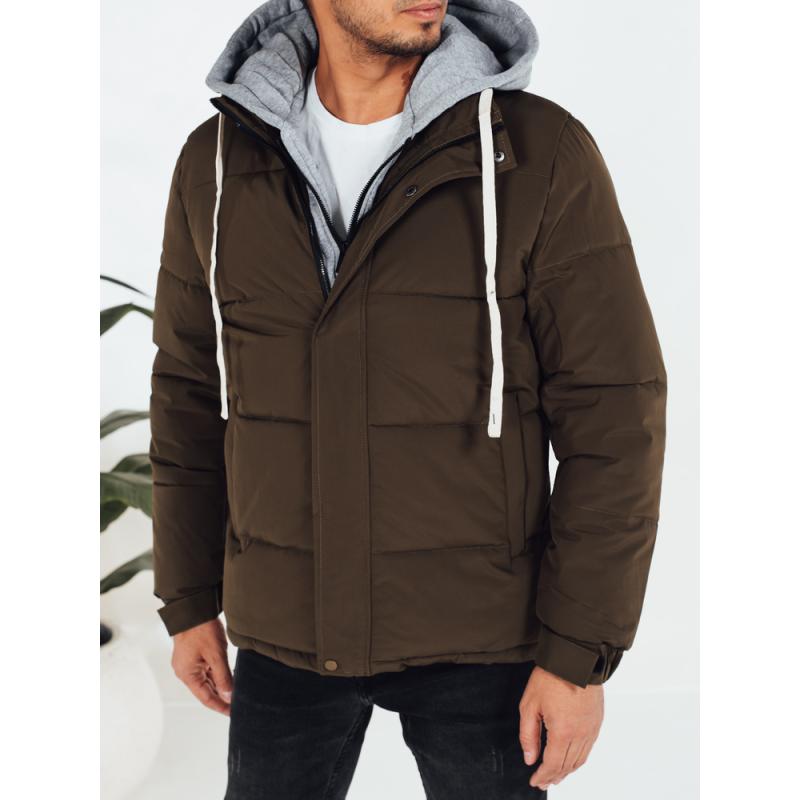 Pánska zimná prešívaná bunda s kapucňou, khaki
