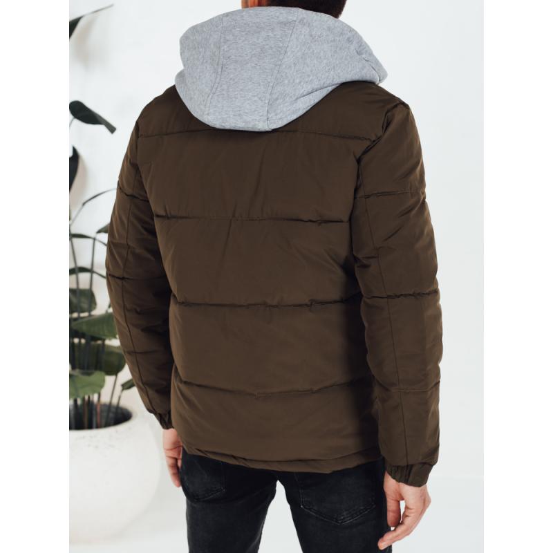 Pánska zimná prešívaná bunda s kapucňou, khaki