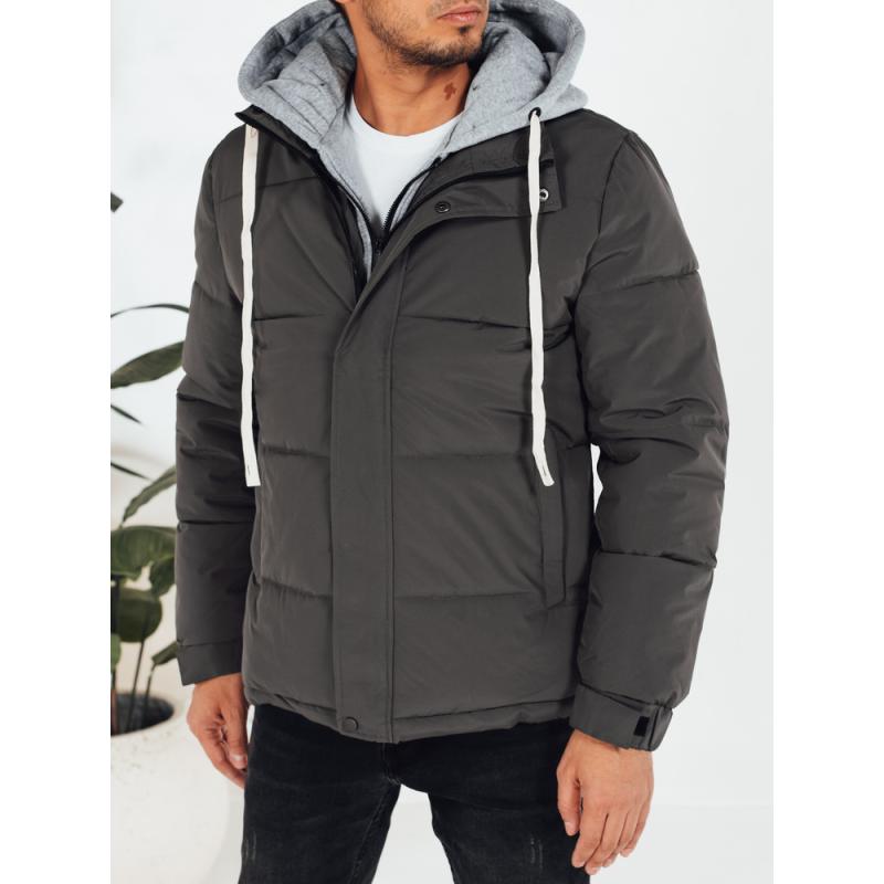 Pánska zimná prešívaná bunda s kapucňou, tmavosivá