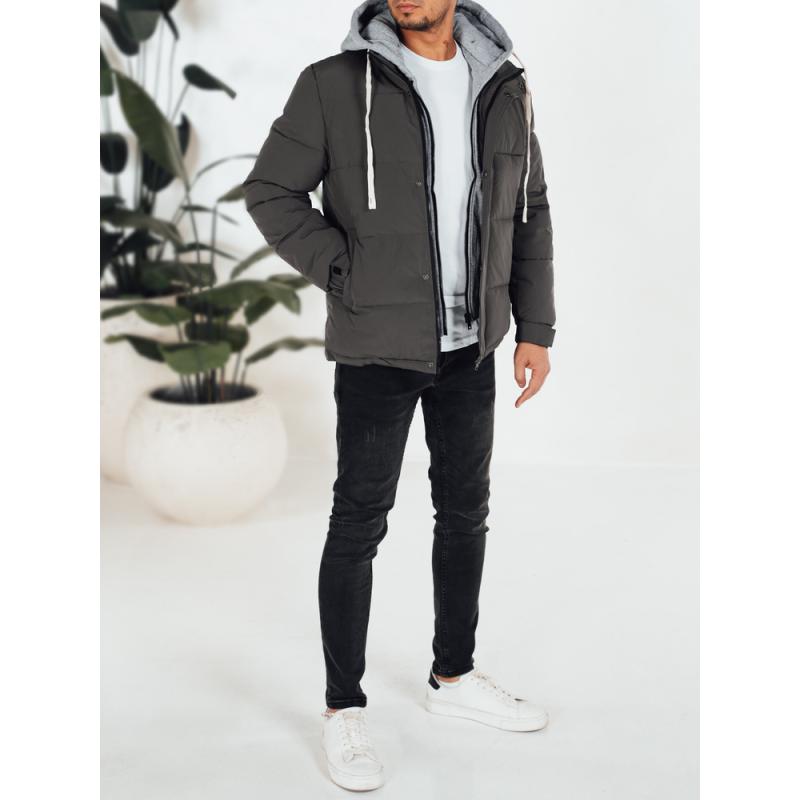 Pánska zimná prešívaná bunda s kapucňou, tmavosivá