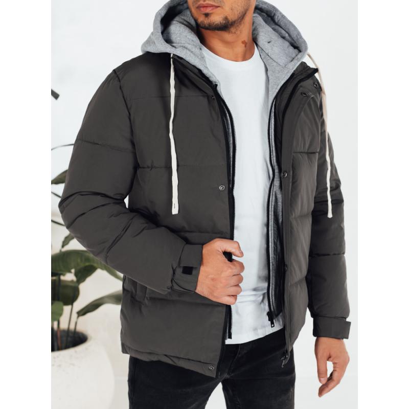 Pánska zimná prešívaná bunda s kapucňou, tmavosivá