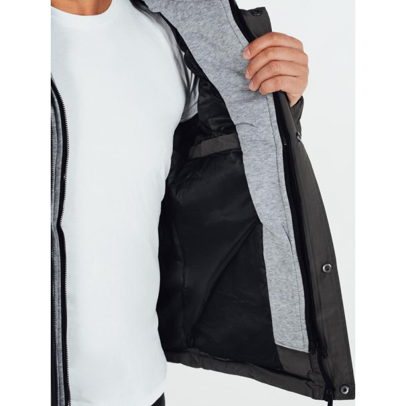 Pánska zimná prešívaná bunda s kapucňou, tmavosivá