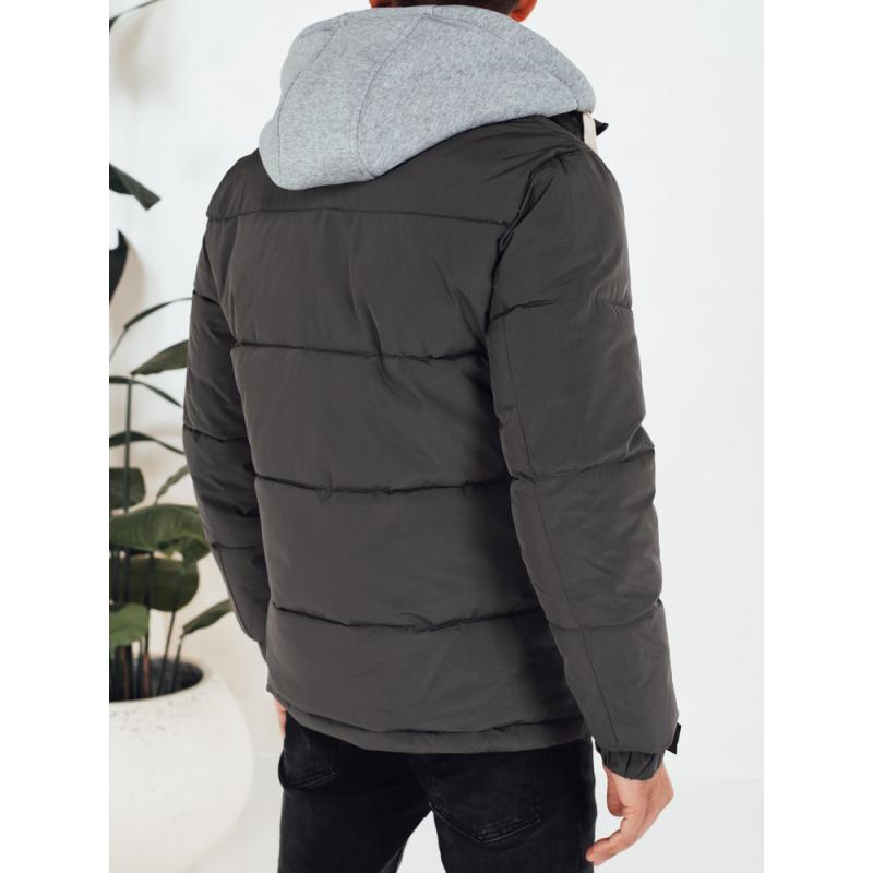 Pánska zimná prešívaná bunda s kapucňou, tmavosivá