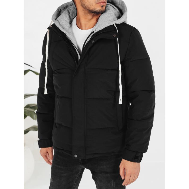 Pánska zimná prešívaná bunda s kapucňou, čierna