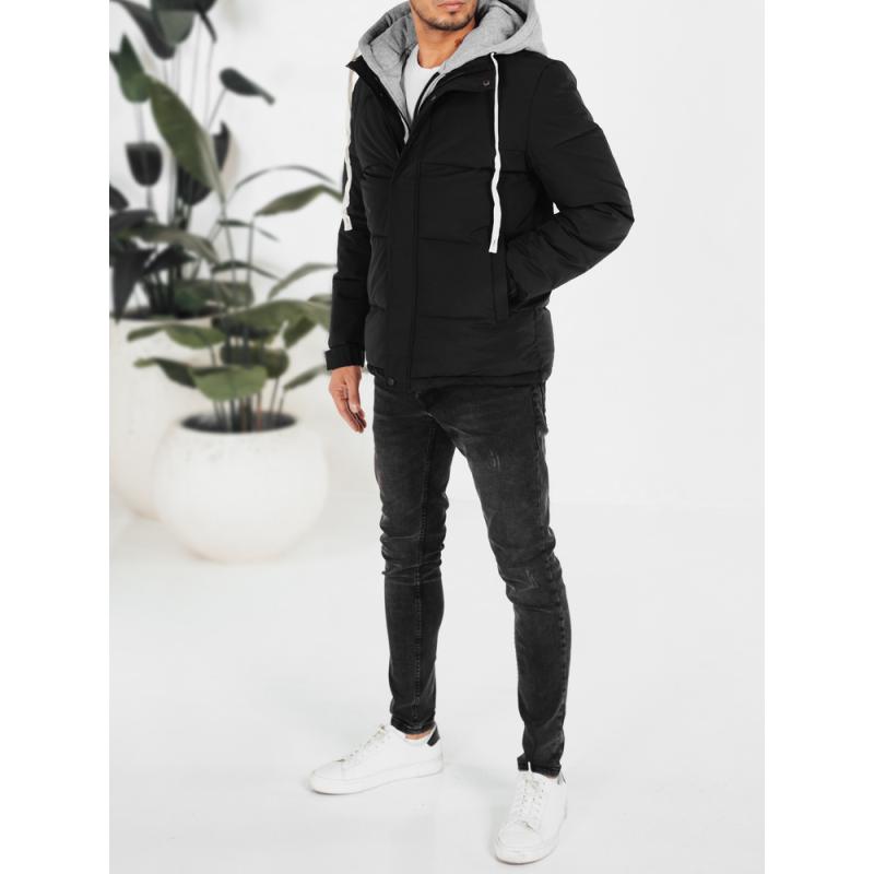 Pánska zimná prešívaná bunda s kapucňou, čierna