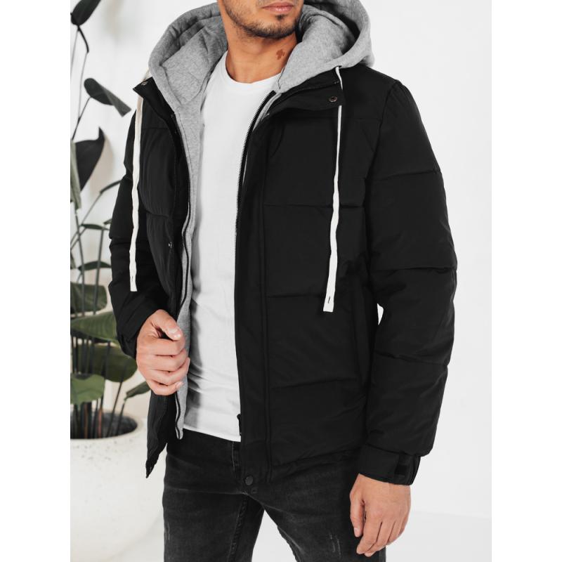 Pánska zimná prešívaná bunda s kapucňou, čierna
