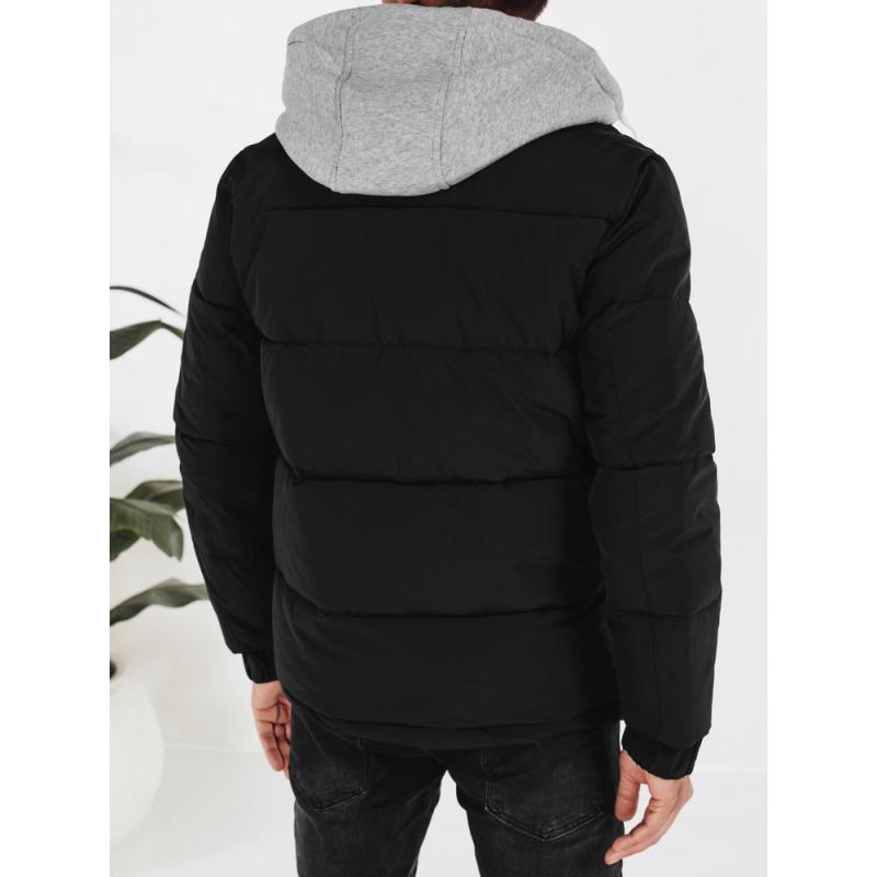 Pánska zimná prešívaná bunda s kapucňou, čierna