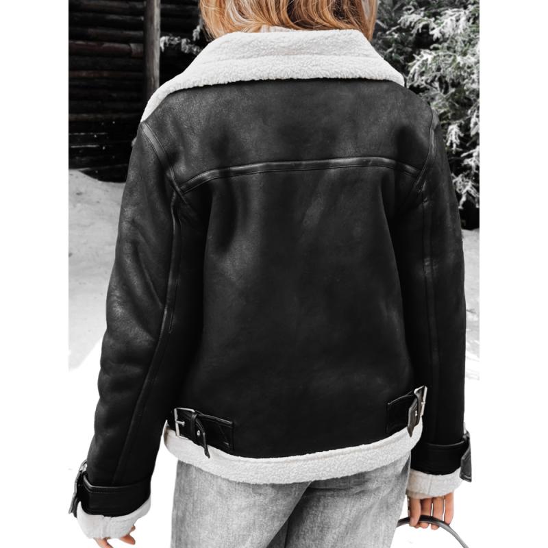 Dámská bunda typu ramoneska s kožešinou, černá