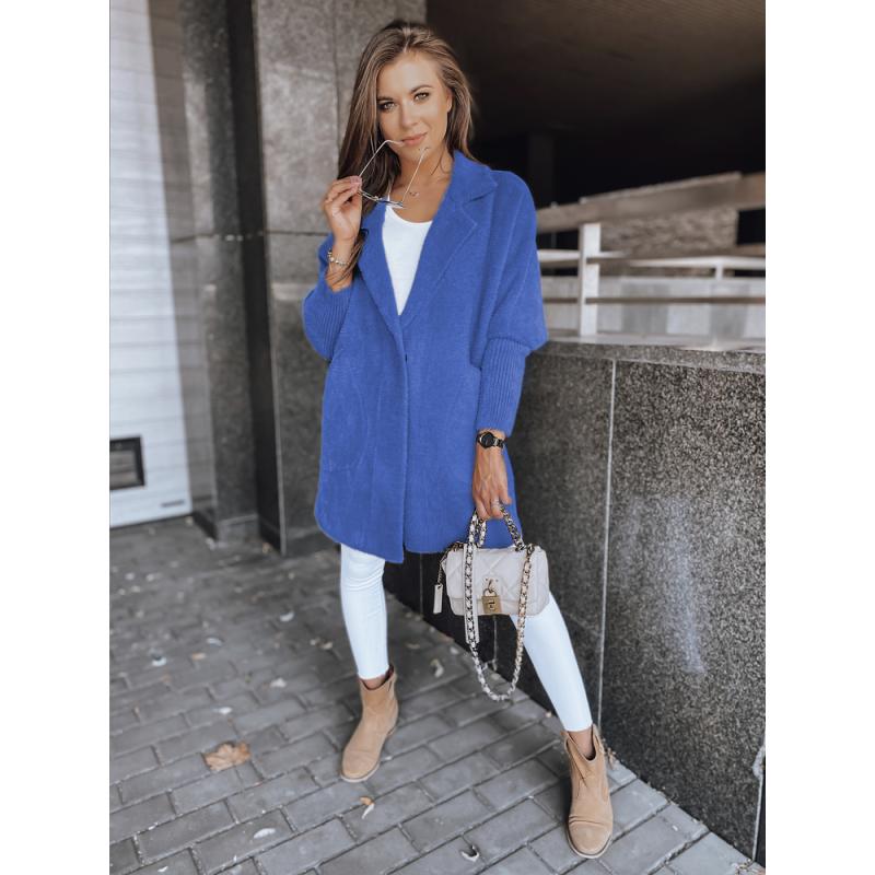Dámský kabát z alpaky RITA II modrý s kapucí