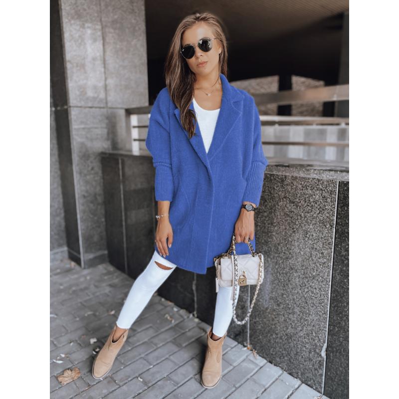 Dámský kabát z alpaky RITA II modrý s kapucí