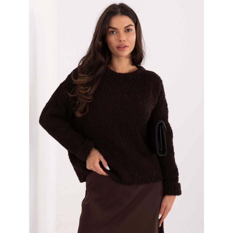 Tmavě hnědý bouclé svetr oversize střihu