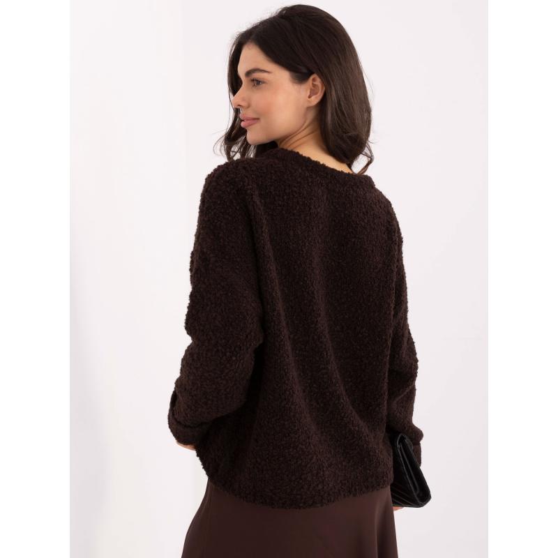 Tmavě hnědý bouclé svetr oversize střihu