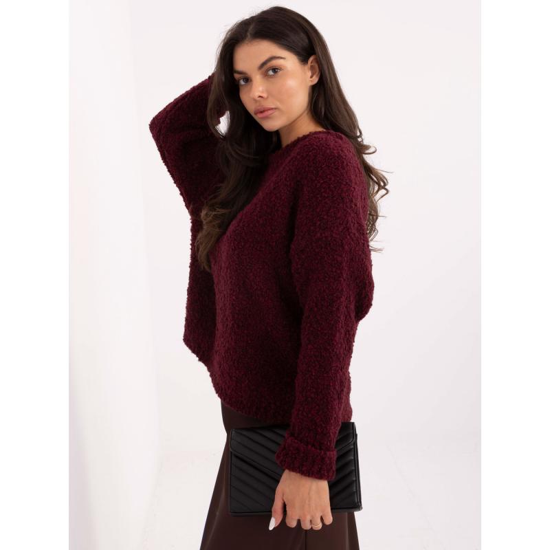 Bordový svetr boucle s příměsí vlny