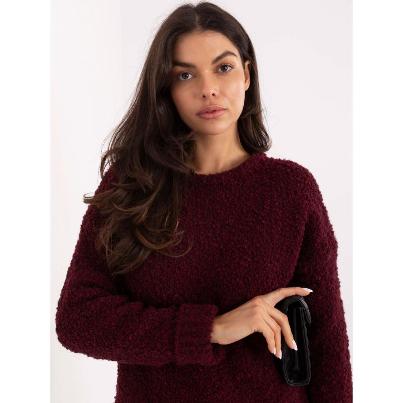 Bordový svetr boucle s příměsí vlny