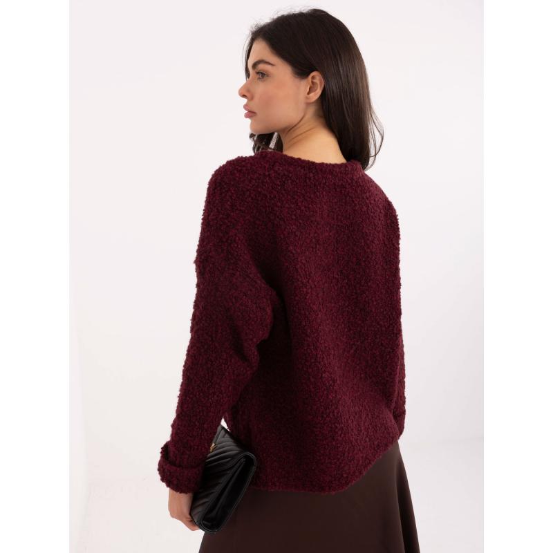Bordový svetr boucle s příměsí vlny