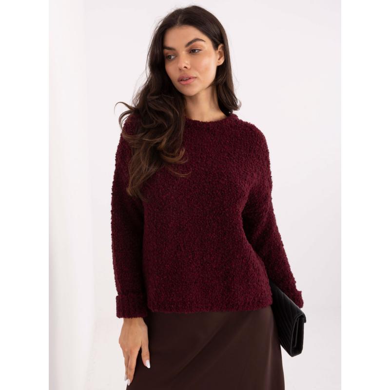 Bordový svetr boucle s příměsí vlny