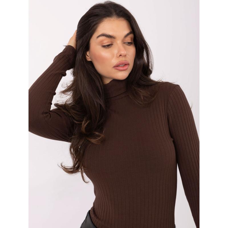 Tmavě hnědá přiléhavá základní blůza s pruhy RUE PARIS