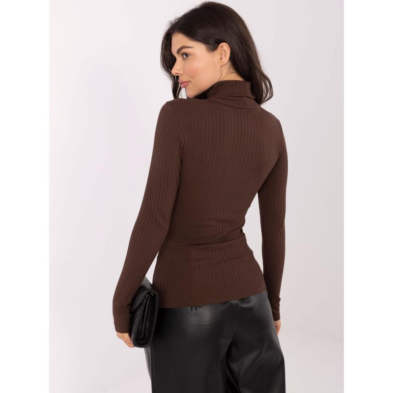 Tmavě hnědá přiléhavá základní blůza s pruhy RUE PARIS