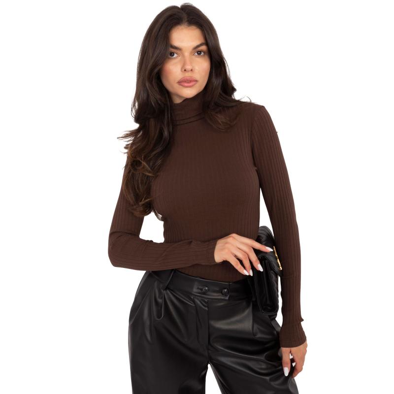 Tmavě hnědá přiléhavá základní blůza s pruhy RUE PARIS