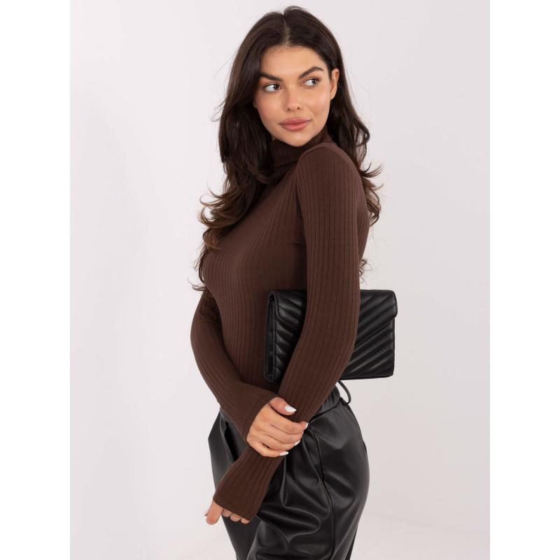 Tmavě hnědá přiléhavá základní blůza s pruhy RUE PARIS