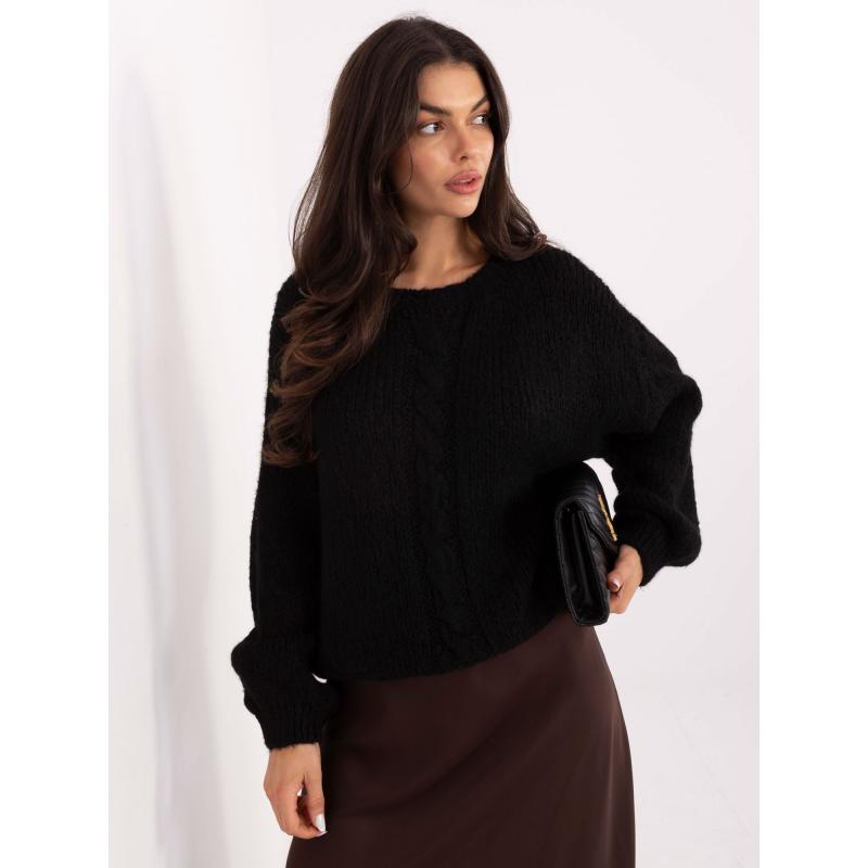Černý oversize svetr s copánkovým vzorem