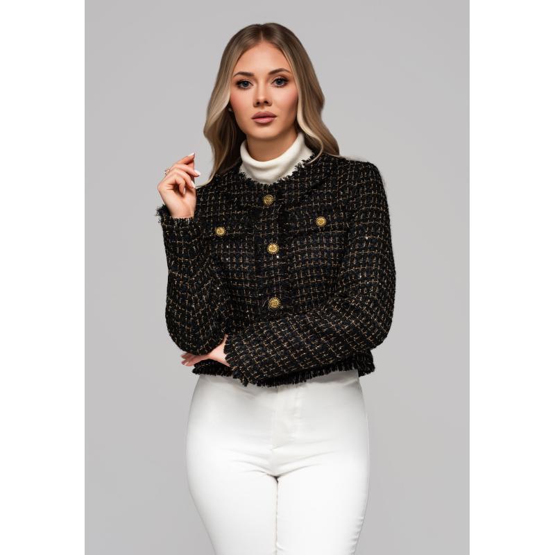 Dámská bunda s vlnou a flitry OW-BLZB-0101 v1 – černá