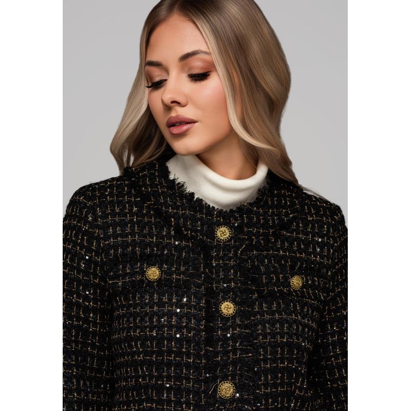 Dámská bunda s vlnou a flitry OW-BLZB-0101 v1 – černá