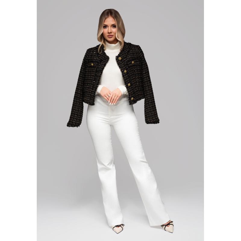 Dámská bunda s vlnou a flitry OW-BLZB-0101 v1 – černá