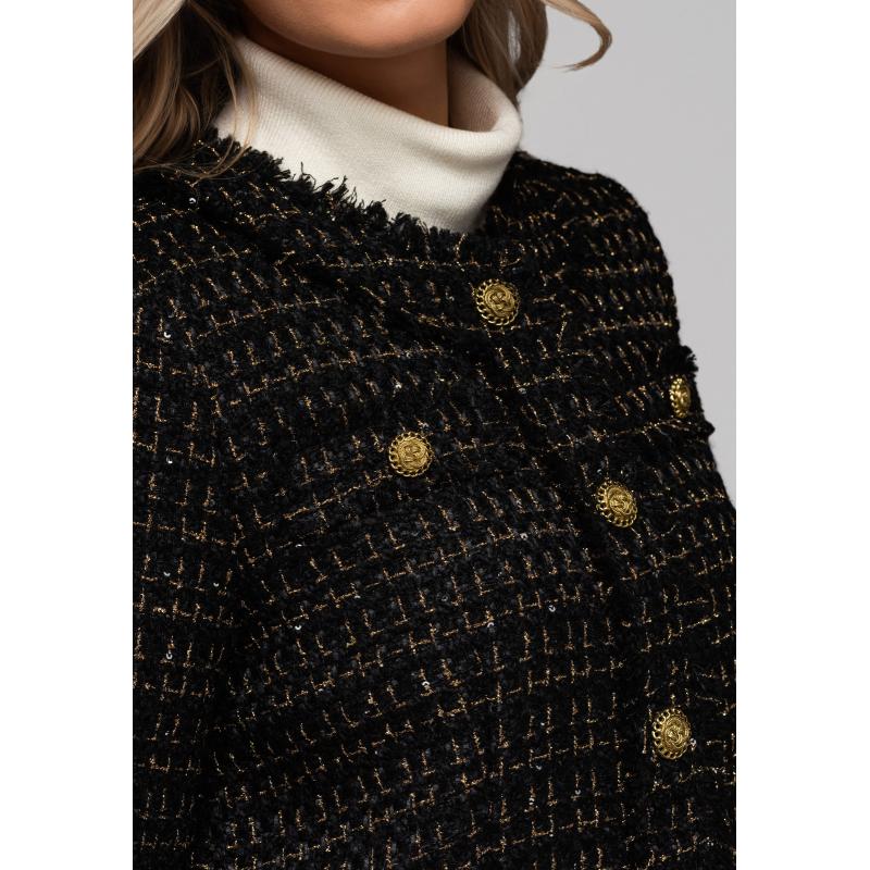 Dámská bunda s vlnou a flitry OW-BLZB-0101 v1 – černá