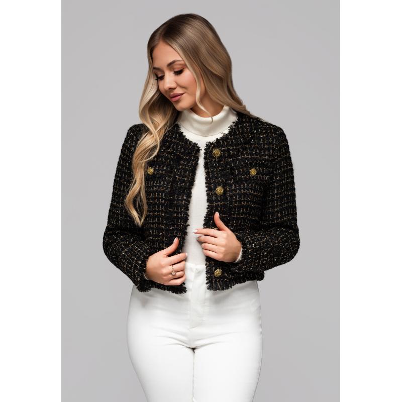 Dámská bunda s vlnou a flitry OW-BLZB-0101 v1 – černá