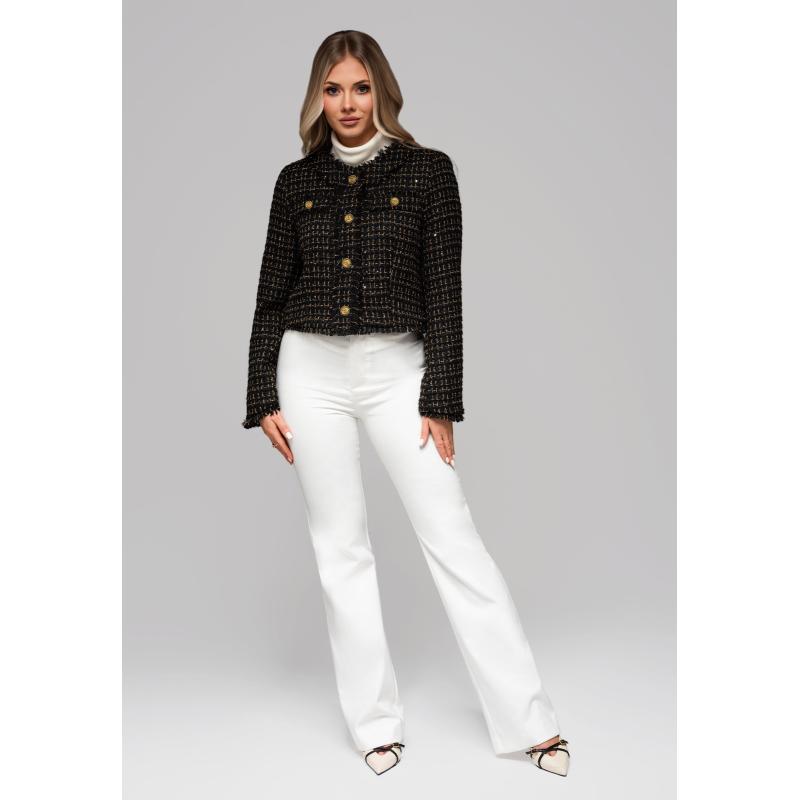 Dámská bunda s vlnou a flitry OW-BLZB-0101 v1 – černá