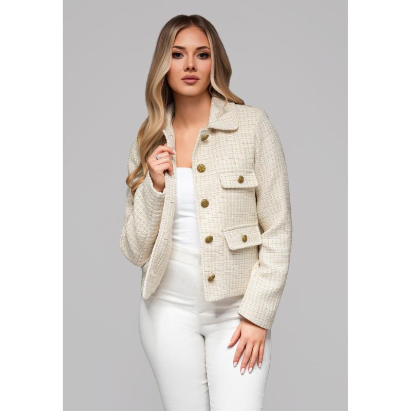 Dámská bunda s prošívaným límcem OW-BLZB-0100 v1 – zlomená bílá