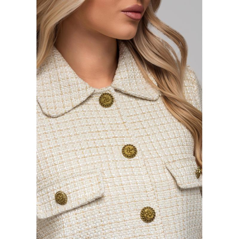 Dámská bunda s prošívaným límcem OW-BLZB-0100 v1 – zlomená bílá