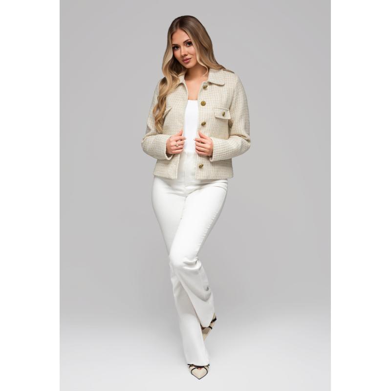 Dámská bunda s prošívaným límcem OW-BLZB-0100 v1 – zlomená bílá