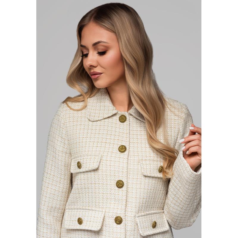 Dámská bunda s prošívaným límcem OW-BLZB-0100 v1 – zlomená bílá