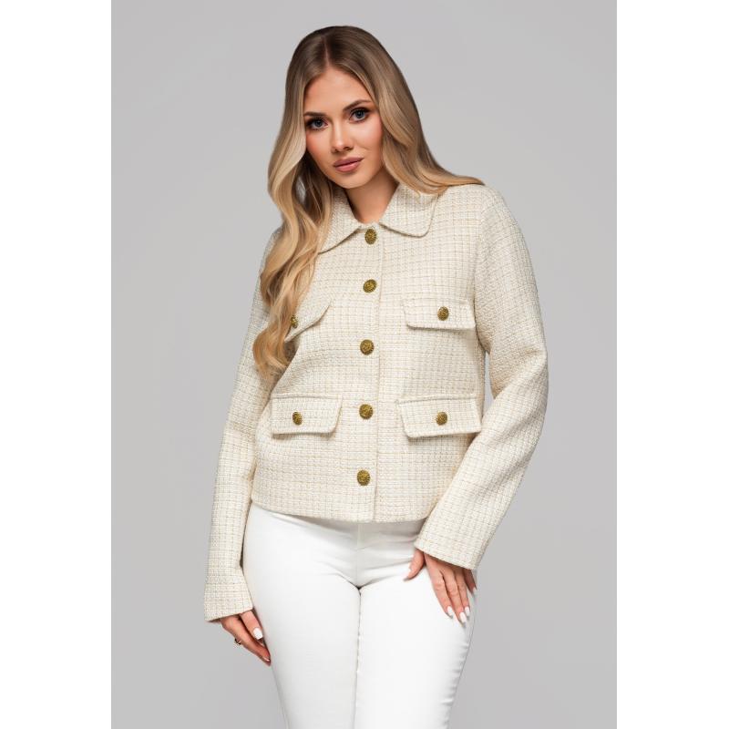 Dámská bunda s prošívaným límcem OW-BLZB-0100 v1 – zlomená bílá