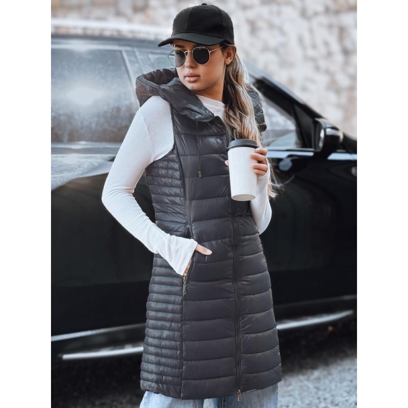 Dámska prešívaná vesta s kapucňou, sivá