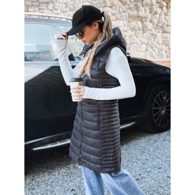 Dámska prešívaná vesta s kapucňou, sivá