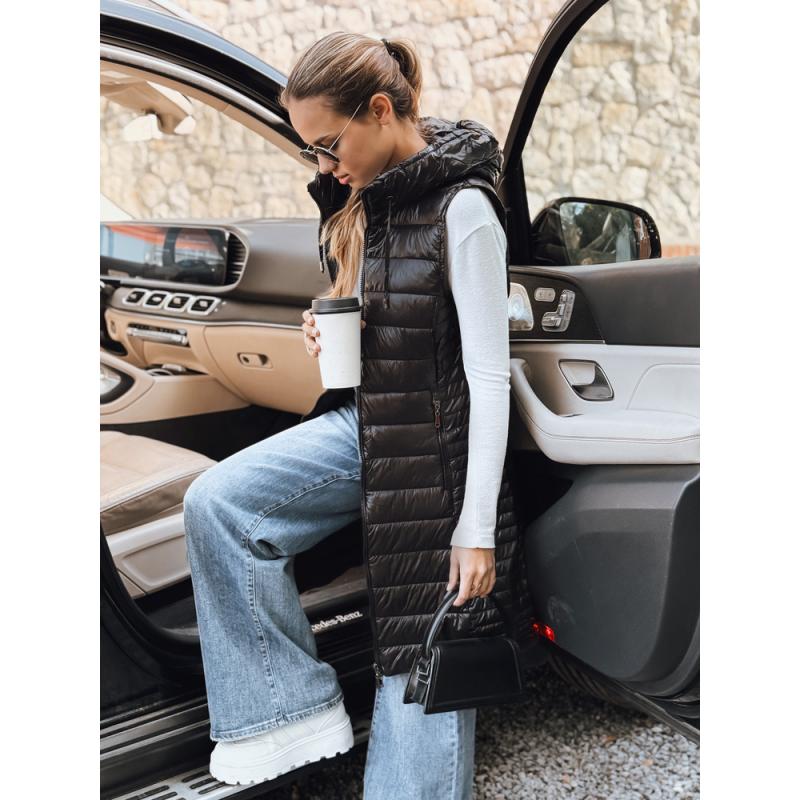 Dámska prešívaná vesta s kapucňou, čierna